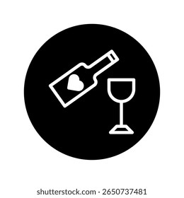 Elegante Weinflasche und Glas Silhouette Symbol verkörpert romantische Feier einzeln auf schwarzem Hintergrund mit minimalistischem Charme