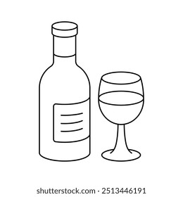 Elegante botella de vino y diseño de Vector de vidrio, comedor, icono de celebración