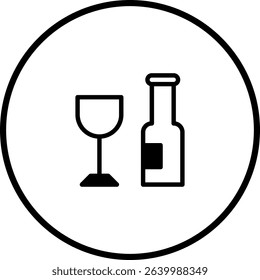 Elegant wine and bottle icon within a circle, minimalist design presentation