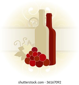 Elegant wine card with bottles and grapes.