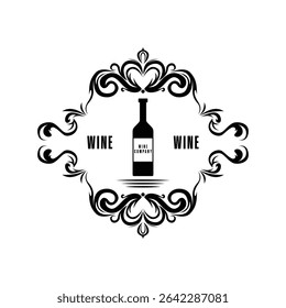 elegant wine drink vintage logo design concept idea with ornate frame