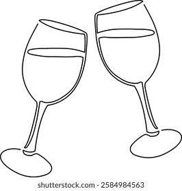 Elegant Wine Glasses Toast Line art Vector Illustration