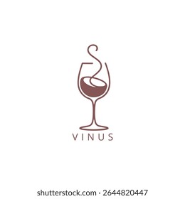Elegant Wine Logo Design Featuring Glass with Aroma Swirls and Vinus Text, Minimalist Aesthetic for Sophisticated Branding