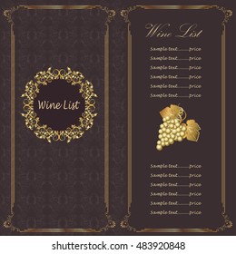Elegant Wine menu with wine glass and a bunch of grapes.Template design for brochure , card, poster or banner

