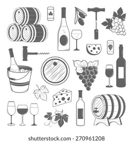 Elegant wine set of vintage elements isolated on white background. Vector illustration for your design