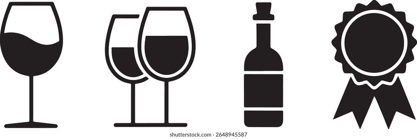 Elegante ainda vida com um vidro preenchido dois copos uma garrafa de vinho e um prêmio