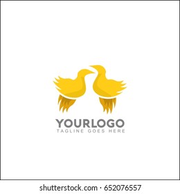 Elegant wing flying gold office logo. Abstract twin bird vector identity design template. Exclusive business company brand icon.