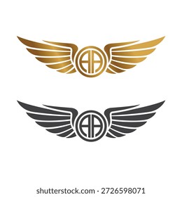 Elegant Winged AA Monogram Logo in Gold and Dark Gray