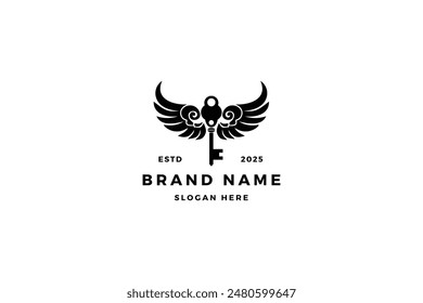 Elegant Winged Key Logo Design Vector for Modern Brand Identity and Slogan