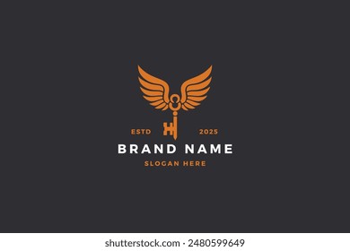 Elegant Winged Key Logo Design Vector for Modern Brand Identity and Slogan