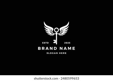 Elegant Winged Key Logo Design Vector for Modern Brand Identity and Slogan