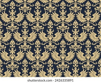 elegant winged ornamental seamless pattern royal color background vector