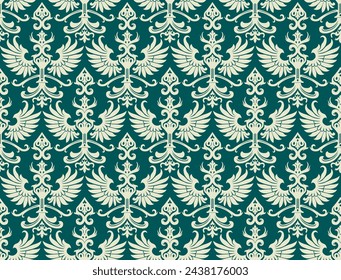 elegant winged ornamental seamless pattern turquoise color background vector