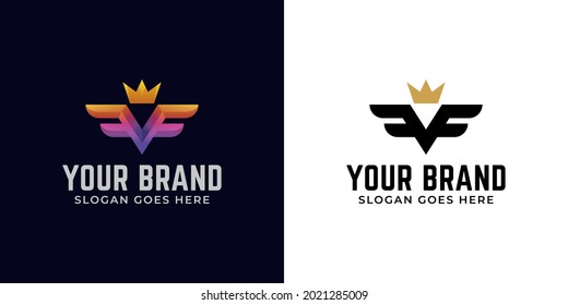 elegant wings letter FF with crown king icon for e sport gamers identity logo template