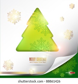 Elegant winter background with Christmas tree and snowflakes. Vector Illustration with place for text.