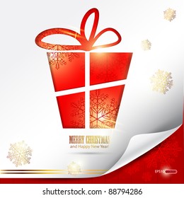 Elegant winter background with gift and snowflakes. Vector Illustration with place for text.