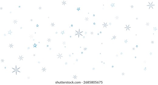 Elegante fondo de invierno con copos de nieve, nevadas y estrellas. Ilustración vectorial