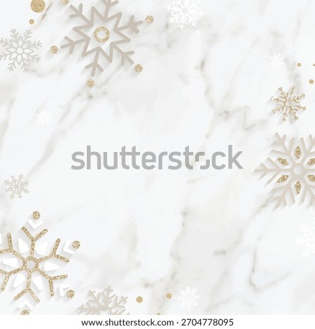 Elegant winter background with snowflakes. Snowflakes in various sizes on a marble texture. Perfect for winter themes, holiday designs, and seasonal greetings. Winter background vector.