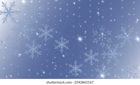 Elegant winter background with softly glowing snowflakes on a frosty blue gradient, perfect for seasonal and festive designs.