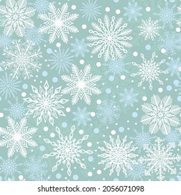Elegante patrón azul de invierno sin fisuras con varios iconos de copos de nieve. Hermosa Navidad, telón de fondo de Año Nuevo.