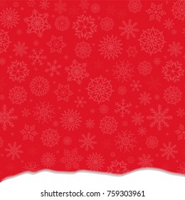 Elegant winter festive  red template with fallen snowflakes and snowdrifts. Christmas or new year surface with space for text. Vector illustration, banner, poster.