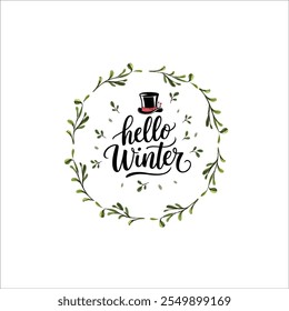 Elegant Winter Graphic with Stylish Top Hat

Playful Winter Leaves and Script Design

Whimsical Hello Winter Seasonal Illustration

Minimal Winter Theme with Hand Lettered Script
