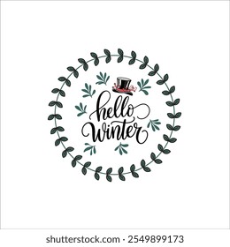 Elegant Winter Graphic with Stylish Top Hat

Playful Winter Leaves and Script Design

Whimsical Hello Winter Seasonal Illustration

Minimal Winter Theme with Hand Lettered Script
