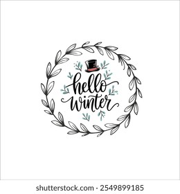 Elegant Winter Graphic with Stylish Top Hat

Playful Winter Leaves and Script Design

Whimsical Hello Winter Seasonal Illustration

Minimal Winter Theme with Hand Lettered Script
