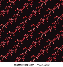 Elegant winter seamless pattern with hand drawn holly berries, design elements. Can be used for holiday invitations, greeting cards, scrapbooking, print, gift wrap, manufacturing. Watercolor style