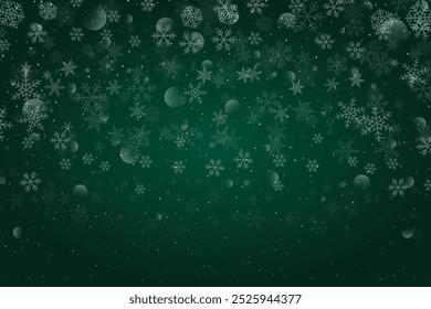 Fondo elegante del copo de nieve del invierno con el degradado verde oscuro para el diseño festivo