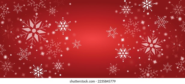 Elegant winter snowflake background vector illustration. Luxury decorative snowflake and sparkle on gradient red background. Design suitable for invitation card, greeting, wallpaper, poster, banner.