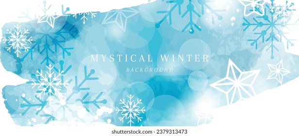 Elegant winter snowflake background vector illustration. Decorative snowflake and snowfall on watercolor blue background. Design suitable for invitation card, greeting, wallpaper, poster, banner.