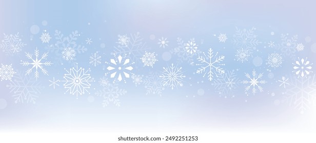 Elegant winter snowflake background vector illustration. Decorative snowflake and snowfall on light blue background. Design suitable for invitation card, greeting, wallpaper, poster, banner.