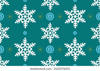 Elegante patrón de copo de nieve de invierno sobre fondo verde azulado