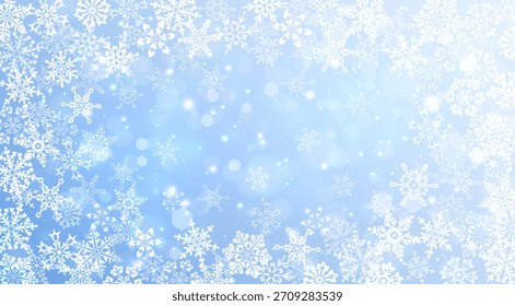 Elegant winter snowflake pattern on light blue frosty background with subtle sparkles