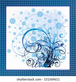 Elegant winter tree card, vector illustration