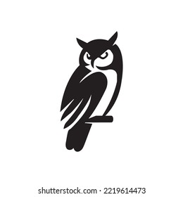 elegant wise owl bird perch logo, icon, symbol design illustration