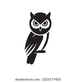 elegant wise owl bird perch logo, icon, symbol design illustration