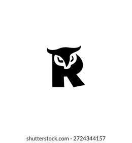 Elegante cara de búho sabio forma una silueta de alfabeto R, perfecto para marcas educativas, librerías y diseños de identidad inteligentes