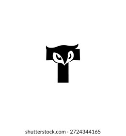 Elegante cara de búho sabio forma una silueta de alfabeto T, perfecto para marcas educativas, librerías y diseños de identidad inteligentes