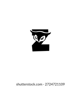 Elegante weise Eule Gesicht Form ein Alphabet Z Silhouette, perfekt für Bildungsmarken, Buchhandlungen und intelligente Identität Designs
