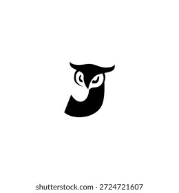 Elegante cara de búho sabio forma una silueta de alfabeto J, perfecto para marcas educativas, librerías y diseños de identidad inteligentes