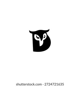 Elegant wise owl face shape an alphabet D silhouette, perfect for educational brands, bookshops, and smart identity designs