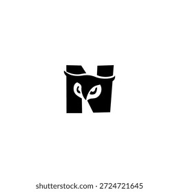 Elegante cara de búho sabio forma una silueta de alfabeto N, perfecto para marcas educativas, librerías y diseños de identidad inteligentes