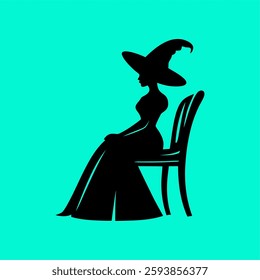 Elegant Witch Silhouette Sitting on a Chair