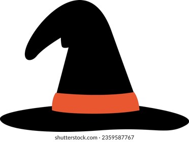 Elegant Witch's Black Hat for Halloween Isolated : A sleek and stylish flat vector illustration of a classic witch's, wizard's, or magician's black hat, perfect for Halloween-themed designs.