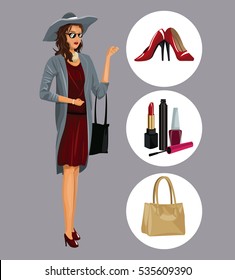 elegant wo with various accessories makeup shoes