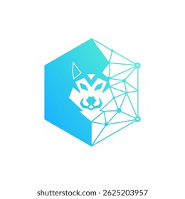 Elegant Wolf Head Hexagon Network Vector Logo