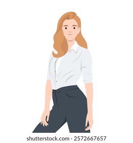 Elegant Woman in Business Casual Attire with a Confident Pose. Flat vector illustration isolated on white background