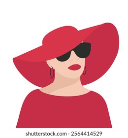 Elegant woman character in sunglasses and hat